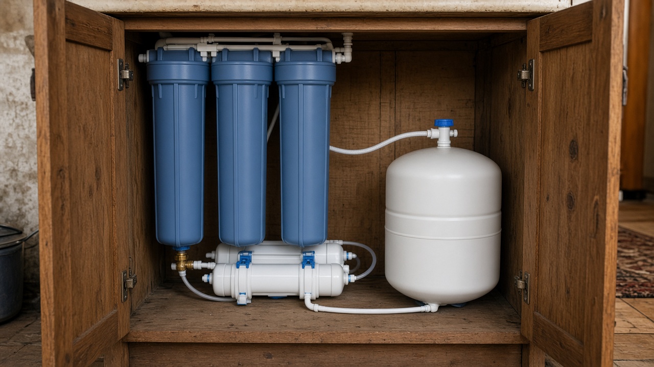 An under-sink reverse osmosis system in a rural kitchen